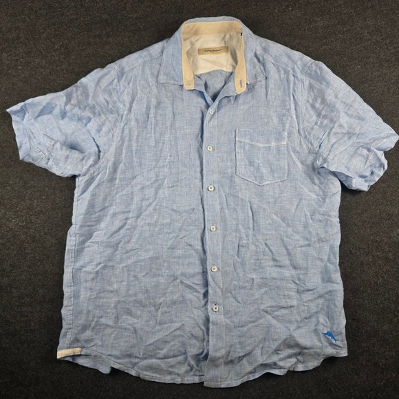Tommy Bahama Other - Tommy Bahama Mens Blue Linen Short Sleeve Button Down Shirt Breathable Size L